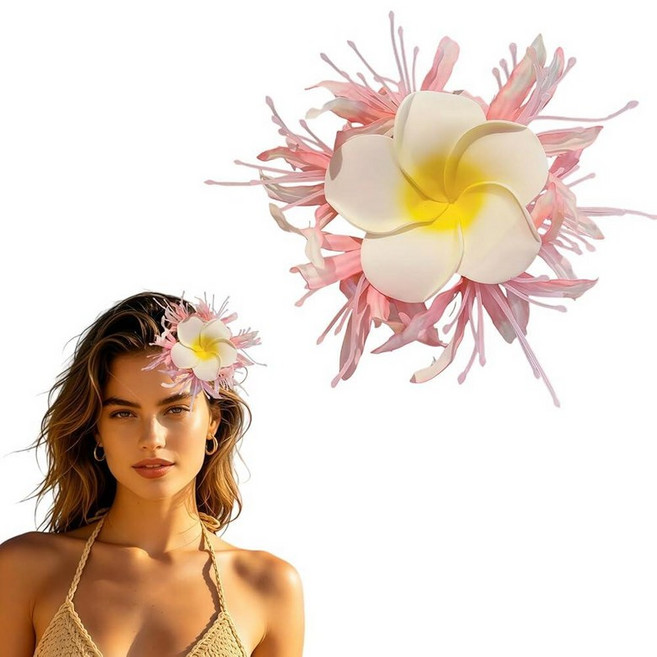 Flower Hair Clips Hawaii Hair Accessories for Women White Plumeria Hair Clip Summer Beach Claw Cli, Pink