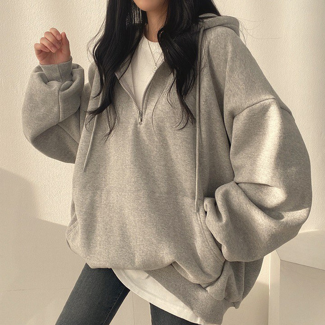 바이누아 오버핏 반집업후드 맨투맨티셔츠