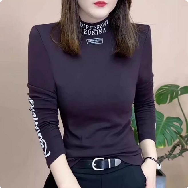 쌍천 여성 봄 가을겨울 여자 골프 의류 캐주얼 탑 긴팔 티셔 터틀넥 슬림핏 티셔츠 A25120410