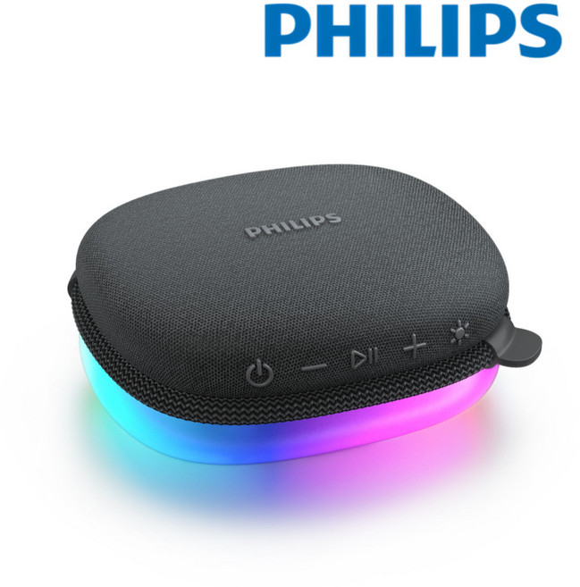 필립스 휴대용 미니 소형 무선 캠핑 블루투스 스피커 방수 LED 무드등 TAS2307, 블랙