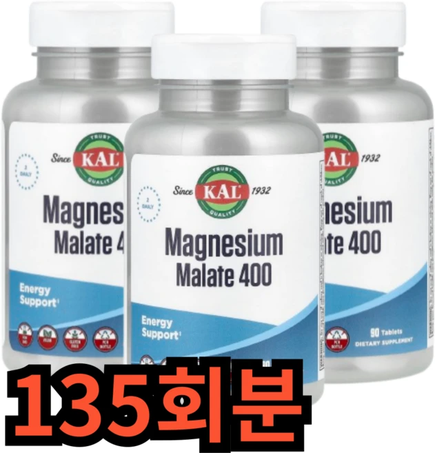 Kal 마그네슘 말레이트 400 타블렛, 135회분, 1개 - 쿠팡
