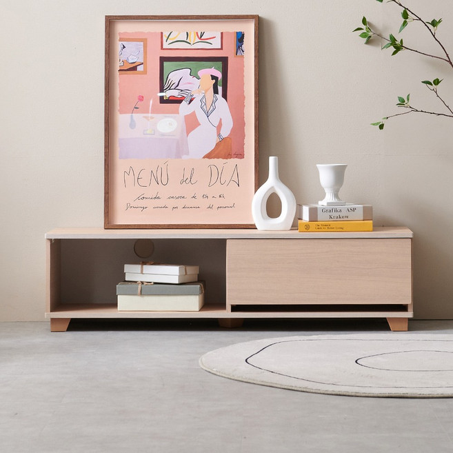 국내생산 완제품 배송 윈썸 버베나 1200 TV 1단 티비다이 낮은 거실장, MAPLE(메이플)