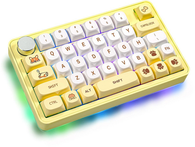 MK40 무선 매크로키보드 한손 드로잉 편집 단축키 패드, 유선+블루투스+2.4G 트리플 모드, 레드 스위치, 코기 스타일, 적축