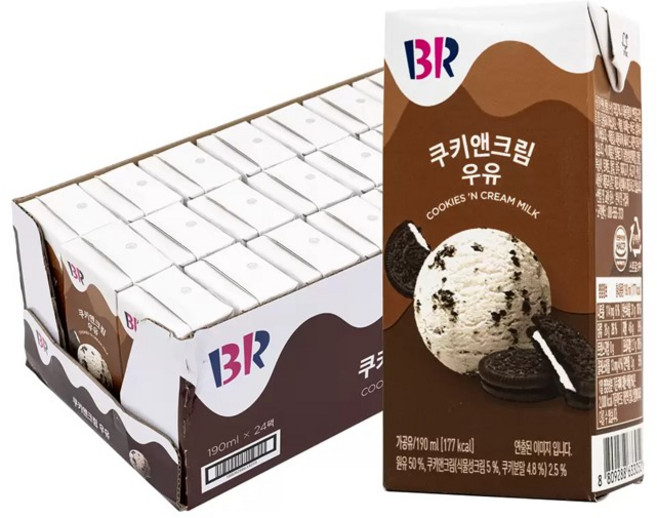 배스킨라빈스 쿠키앤크림 우유, 190ml, 24개