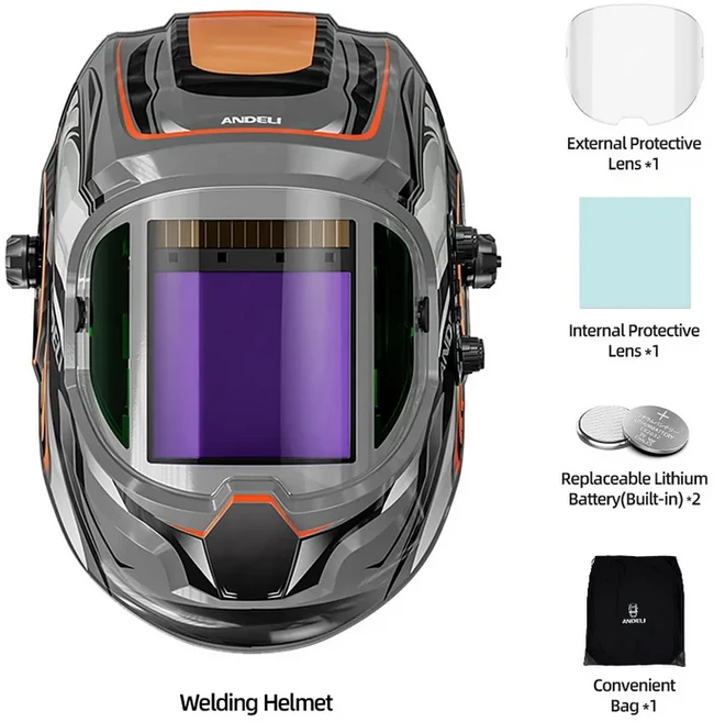 ANDELI 자동 어두워지는 용접 헬멧 대형 뷰 트루 컬러 마스크 4 아크 센서 1/1/1/2 컷 그라인드 영역, 09 MONER without LED