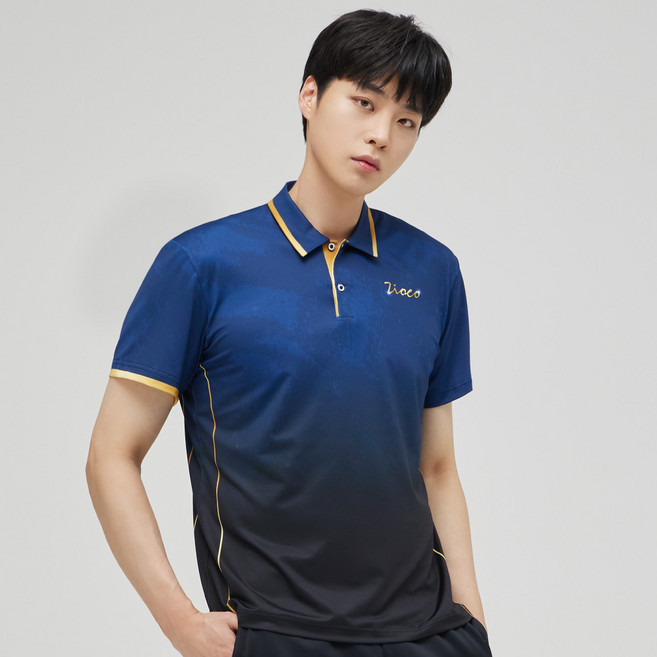 지오코 TST-1027R 카라골드라인 네이비 남성 반팔 티셔츠 배드민턴의류 탁구복 볼링의류