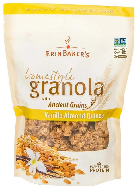Erin Baker's Homestyle 바닐라 아몬드 퀴노아 그래놀라 고대 곡물 함유 - 천연 성분 바삭하고 다재다능한 스낵 또는 시리얼로 제작 - 비건 친화적 GMO 프