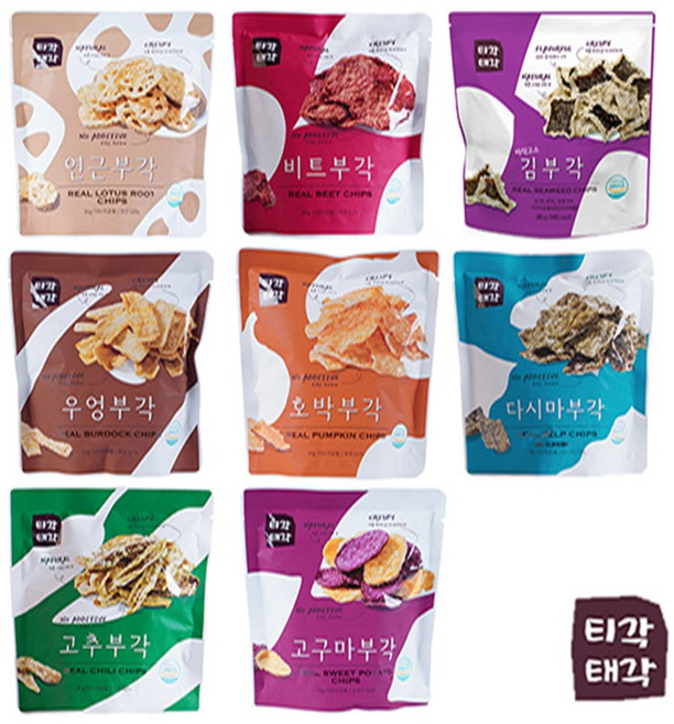 속초중앙시장 명물 티각태각 부각 8종 (김+다시마+비트+우엉+연근+고구마+호박+고추) 골라담기, 1개, 30g, 고구마부각 * 6봉