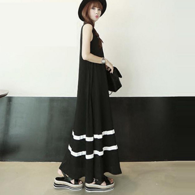 빅사이즈 맥시 롱 원피스 민소매 나시 여성 마담 의류