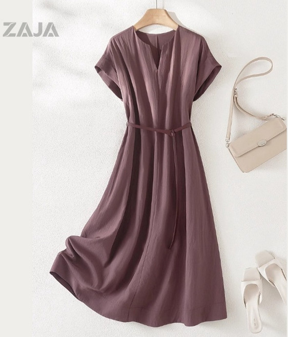 ZAJA 여성 데일리 여름 기질 허리 조임 롱 원피스 오피스룩