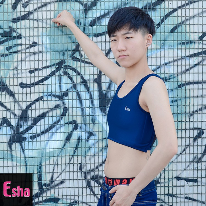 ESHA 束胸 舒適萊卡棉 靜音魔貼 挖背領低 黑灰藍白