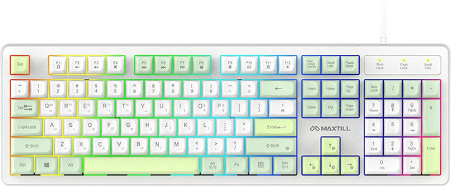 맥스틸 멤브레인 3컬러 키캡 RGB USB 유선 일반형 키보드, 0 그린 + 키스킨, GM-KM1U, 제조사축