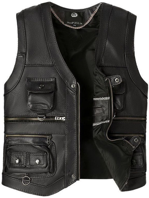 남성 라이더 스타일 가죽 베스트 집업 조끼 pu 스트리트 데일리룩