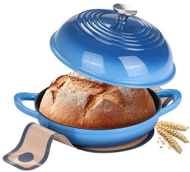 에나멜 주철 더치 오븐 냄비 뚜껑 포함 사워도우 빵 베이킹용 Leonyo 더치 오븐 요리용 논스틱 실리콘 베이킹 매트가 있는 주철 빵 오븐 5.7L(6쿼트) 레드, 블루
