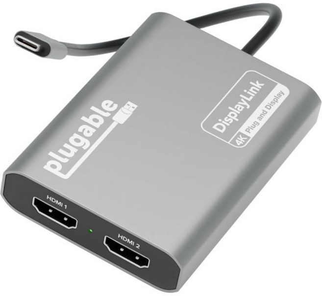 Plugable 플러거블 USB C to HDMI 어댑터 듀얼 모니터 4K 60Hz 애플 맥 M1M2M3용 디스플레이링크 다중 디스플레이 지원 썬더볼트 맥북 또는 아이맥용 드라, 1개