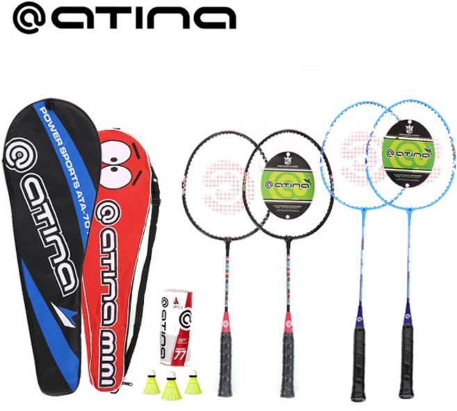 아티나 배드민턴 라켓 세트 성인용2p+주니어용2p+셔틀곡3입, 미니+ATA 701+셔틀콕, 1세트, 미니+ATA 701+셔틀콕