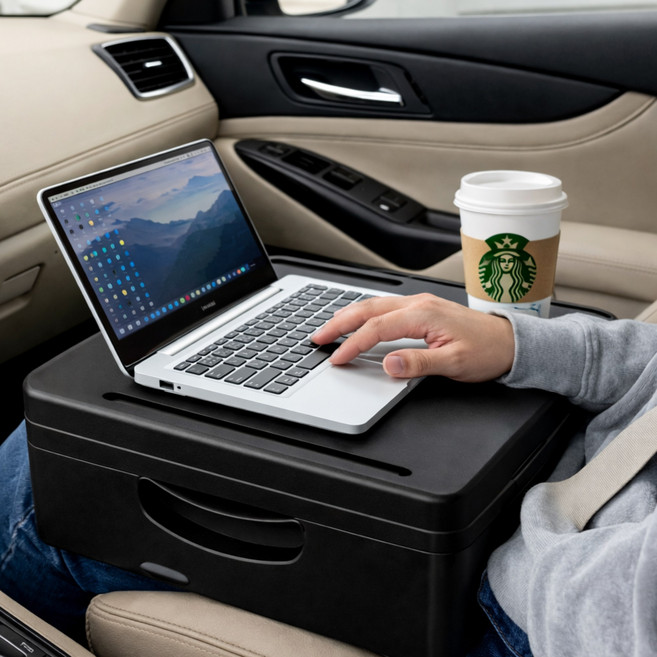 코코온 차량용 하이브리드 폴딩 테이블 뒷좌석 멀티 트레이 노트북 데스크, 미드나잇 블랙, 1개