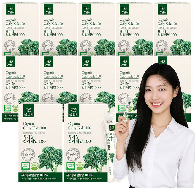굿헬씨 유기농 컬리케일 100 동결건조 곱슬케일 분말 30포, 12개, 30g