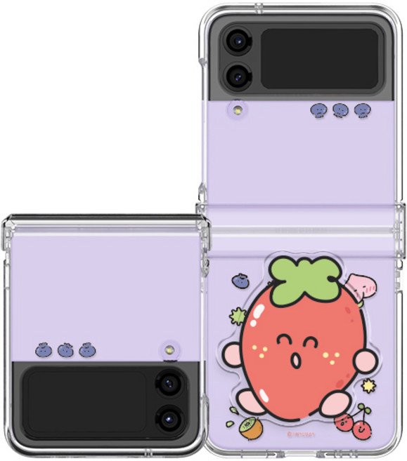 드로잉 푸드 갤럭시 Z플립 투명 하드 힌지보호 케이스+아크릴톡 세트