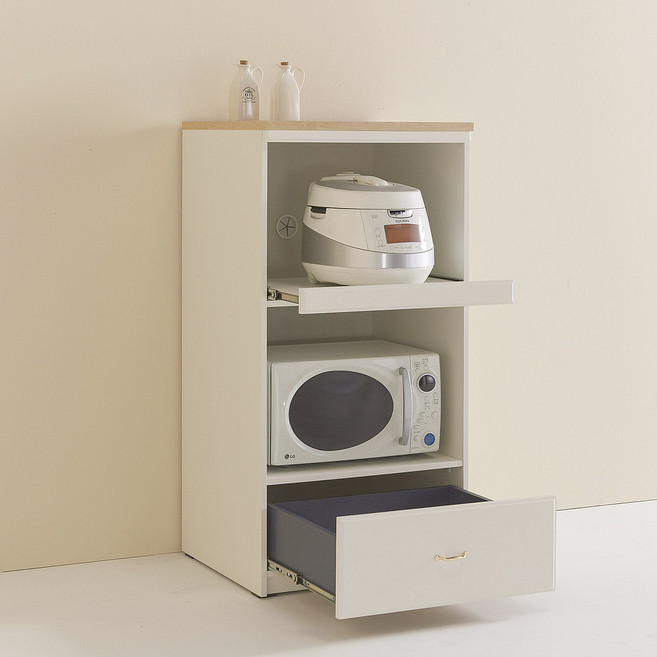 스칸디무드 쿠스토 홈카페 광파오븐 렌지대 전자렌지 수납장 방문설치, 오크화이트, 3단