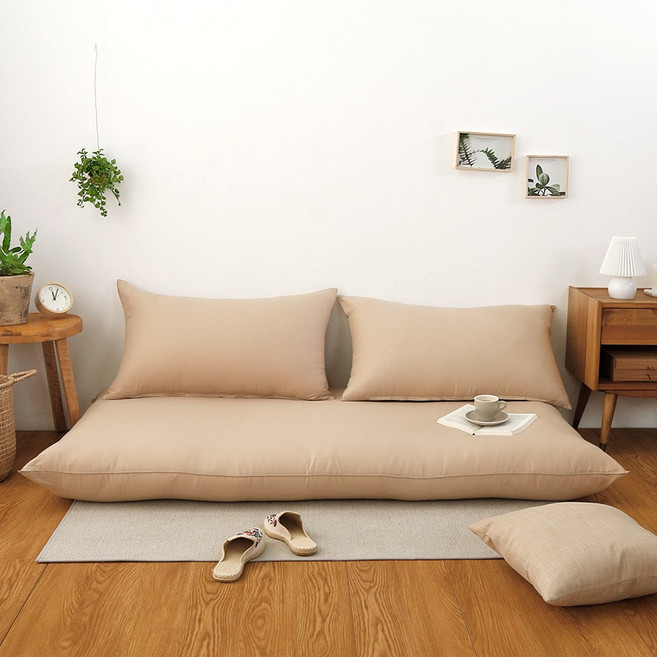 애프터식스 국산 플레인 순면 대방석 2인 세트 좌식소파 거실 안방 침실, 플레인_순면_대방석_2인세트, 베이지