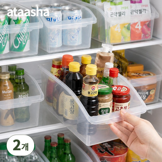 Ataasha 냉장고 정리함 다용도 수납 트레이 대용량 냉장고정리 용기, 2개, 투명