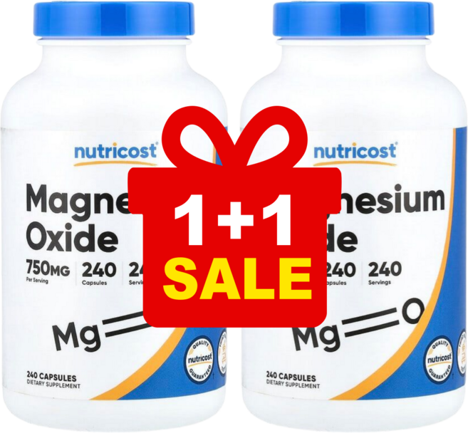[1+1] 뉴트리코스트 산화 마그네슘 Magnesium Oxide 750mg 캡슐 240정 / 해외직구 미국정품, 2개