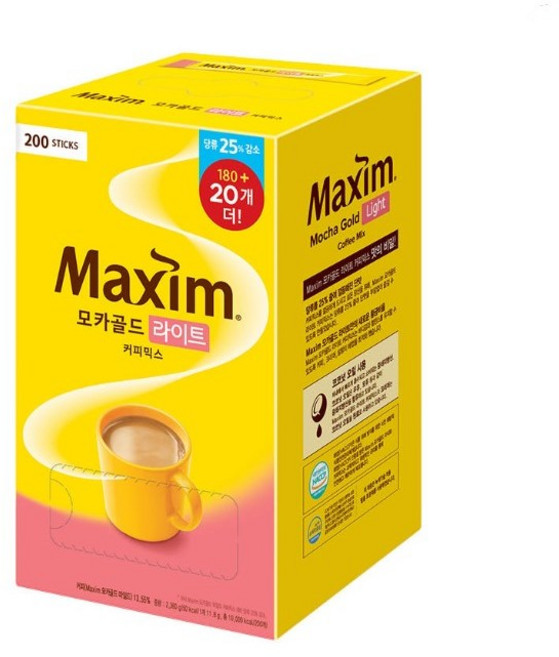 맥심 모카골드 라이트 커피믹스200개입, 12g, 200개입, 1박스