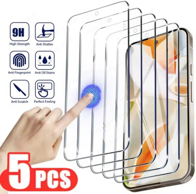 1-5개 풀 커버 스크린 보호 강화유리 구글 픽셀 10 9 프로 XL 8 프로 지문 인식 곡면 폰 글라스 필름, 07 구글 픽셀 9, 04 번들 19, 01 고화질