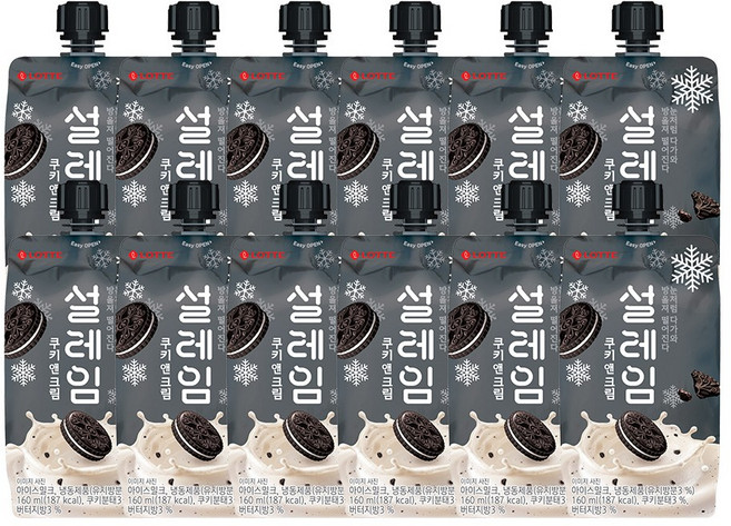[롯데제과] 설레임 쿠키앤크림, 160ml, 12개