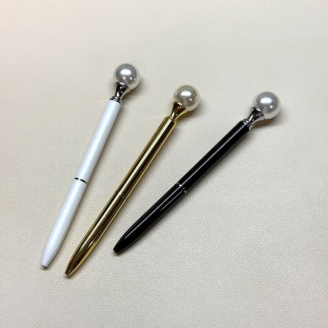 진주장식 볼펜 학교 문구 필기도구, 블랙