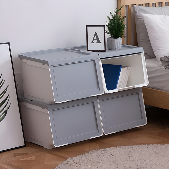 이즈리빙 국내산 슬라이딩 리빙박스, 그레이, 대(455 x 410 x 315 mm), 4개