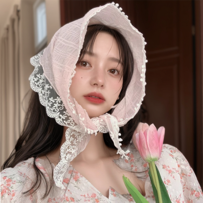 EHLIVE 여성 자수 레이스 여름 스카프 두건 바캉스 헤어 커치프 여행 인생샷 쁘띠손수건 SNS핫템 4color