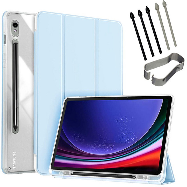 갤럭시탭 S9/S9+/S9울트라/S9 FE 플러스 호환 S펜수납 클리어 투명 북커버 케이스, 소다, 1개