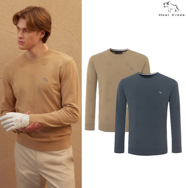 힐크릭 남성골프웨어 남성골프니트 남성헨리로고라운드SW_SC