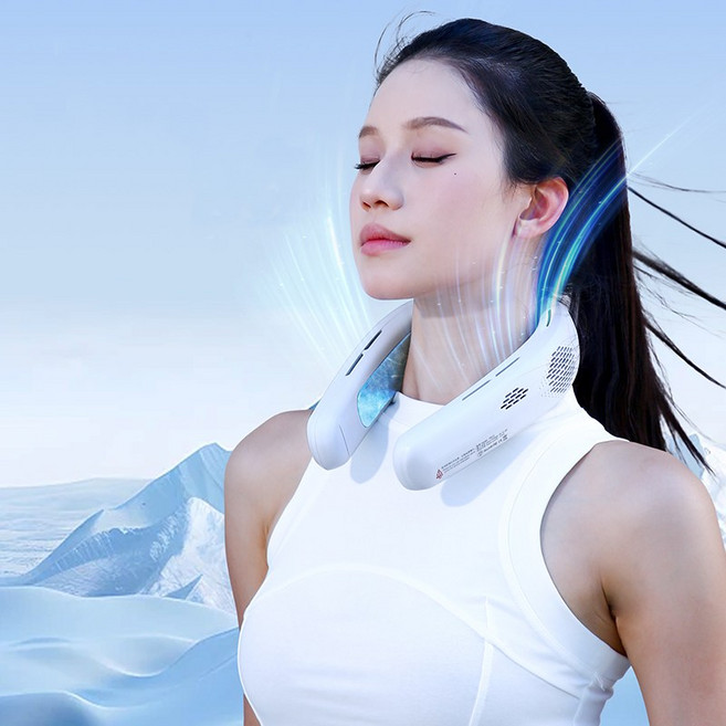 아이스 선풍기 넥쿨러 대형냉각패드 넥밴드 LED KC 5000mAh, 화이트, FB12