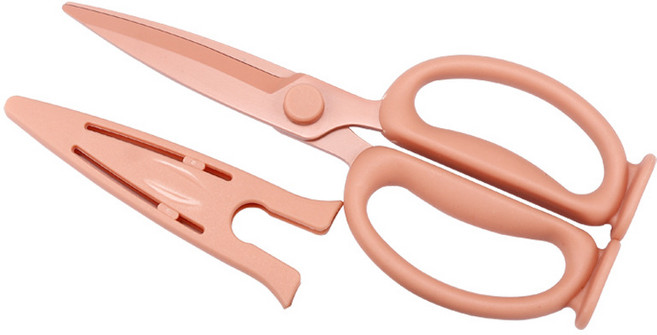 TWIN WOLF 프리미엄 스테인리스 주방가위 칼집세트 세워보관 닭뼈절단 불고기가위 가정용, 1개, 분홍색