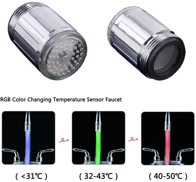 Enjoydeal LED 샤워 탭 수도꼭지 노즐 헤드 참신한 수도꼭지 노즐 헤드 샤워 탭 빛나는 빛 라이트 업 욕실, 02 Temperature 3 Colors