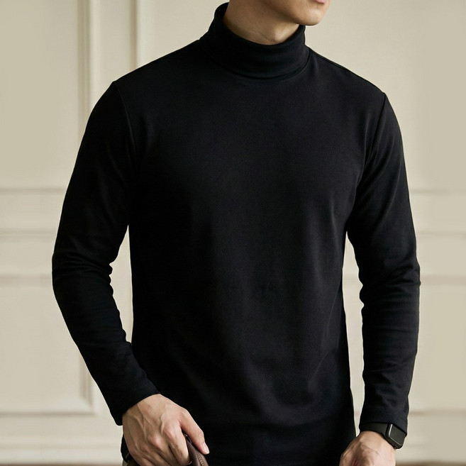 문컬렉션 남자 남성 베이직 스판 터틀넥 긴목 무지 목폴라 원목 폴라 티셔츠