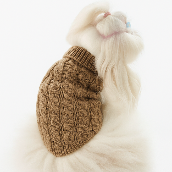 강아지 니트 스웨터 겨울 꽈배기 디자인 반려동물 의류, 1개, 브라운