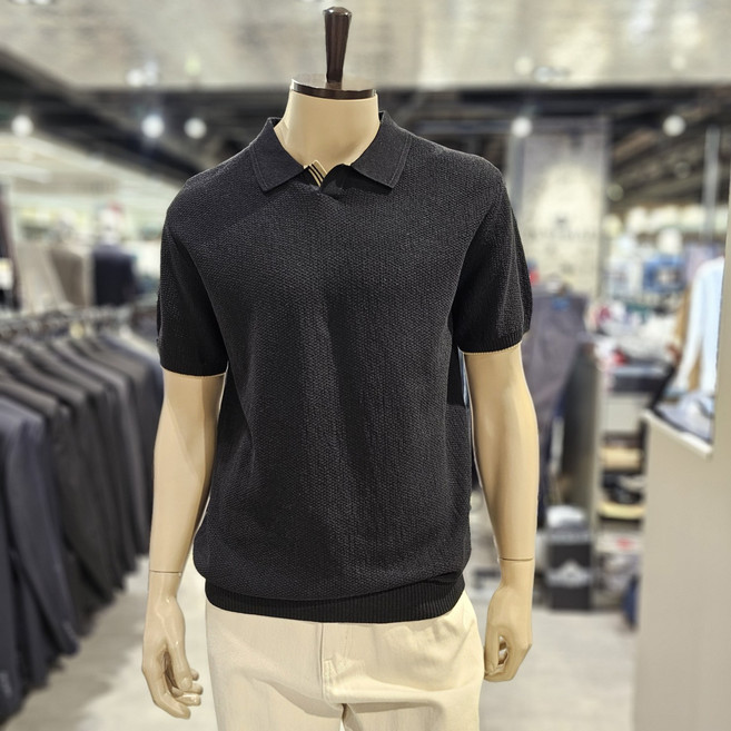 STCO 에스티코 남자 허니콤 오픈 카라 반팔 니트 블랙 DKTWB13CSB NC청주점