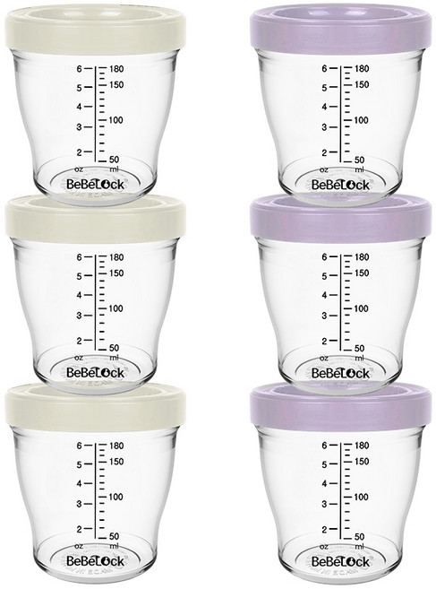 베베락 아이와 트라이탄 이유식용기 180ml (3+3개입), 아이와 트라이탄 180ml(크림3P+라벤더3P), 1세트, 1ml