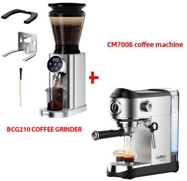 가정용커피메이커 1‑2인용 원두전용 미니 BioloMix 스테인리스 스틸 20바 반자동 분말 머신 우유 스팀 거품기 포함 에스프레소 카푸치노용, EU, 7)CM7008 N BCG210