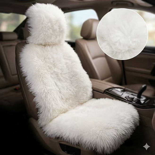 PLVEOPO 자동차 양털 시트커버 겨울 차량용 방석 카시트 쿠션 천연 양모 리얼가죽 운전석 커버, 1개, 화이트 운전석 커버 1개