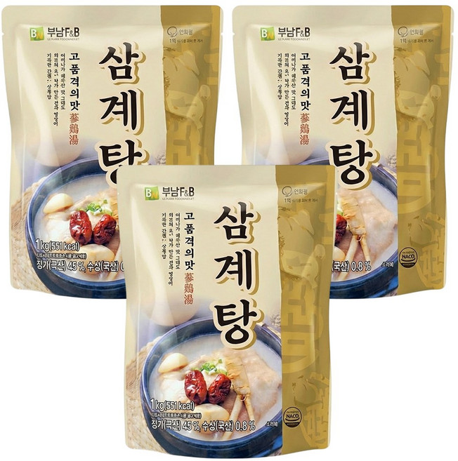 부남 삼계탕 1kg 레토르트 밀키트 대용량 업소 식당용 삼계탕, 3개