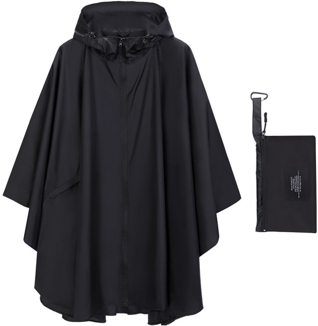 투데이리빙 프리미엄 후드 집업 판초 우의 방수 비옷 레인코트 우비 성인 공용 오토바이 배달 캠핑 등산 가벼운 판초우, R98059B(블랙 FREE, 폴리에스테르 태피터 + PU 고무, 1개, 블랙