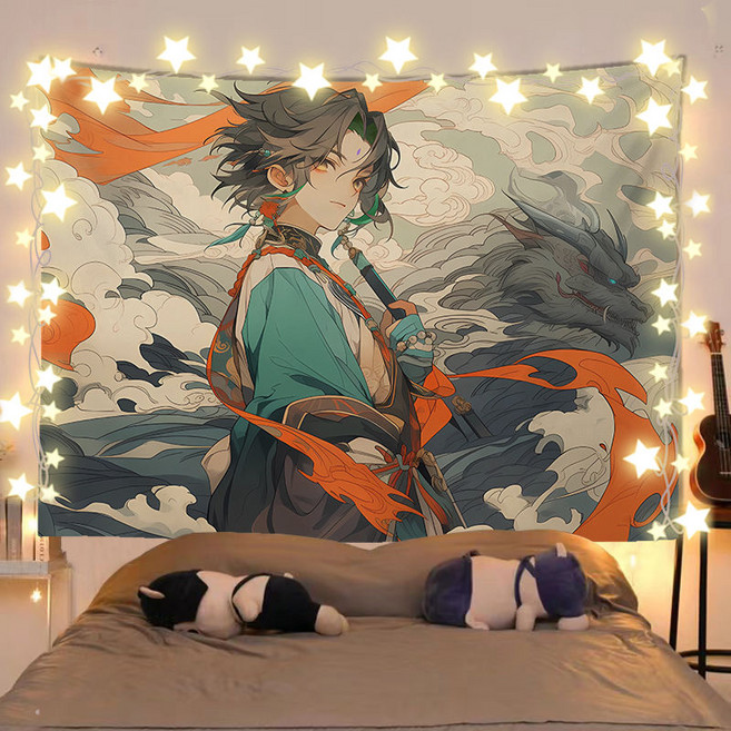 원신 굿즈 행잉 태피스트리 소 라이덴쇼군 호두 카미사토아야카 카에데하라카즈하 종려 야에미코 일러스트 패브릭포스터 벽 꾸미기 창문가리개 공간분이 문발 라이브방송 배경천 37종, 원신 패브릭 포스터-01