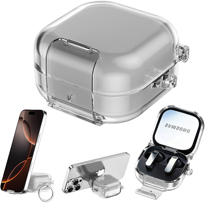 홈해락 풀커버 버즈 4 / 갤럭시 버즈 4 변색방지 TPU 프로 케이스 잠금 기능 우븐 스트랩, 1개, 투명 블랙, 갤럭시 버즈4 프로 /갤럭시 버즈4