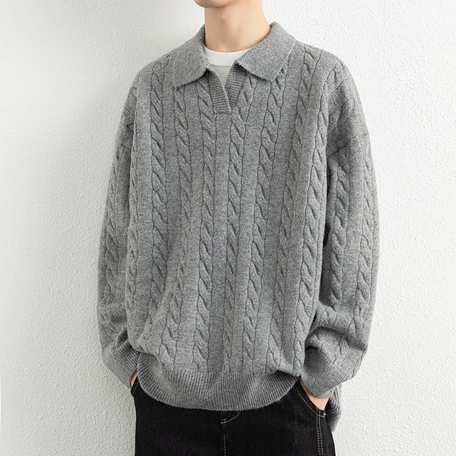 오버핏 남자카라니트 꽈배기니트 편안한 긴팔 니트 스웨터 남자니트 데일리 베이직