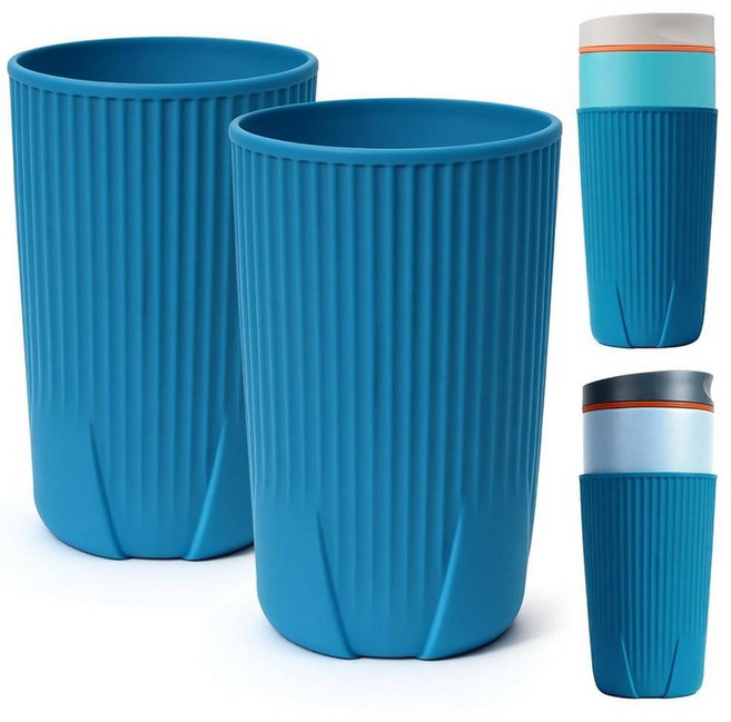 YQL Owala 591.5ml20온스 SmoothSip 슬라이더 텀블러용 실리콘 물병 부츠 2팩 - 하프 랩 보호 컵 슬리브 여행용 머그잔용 미끄럼 방지 실리콘 베이스 재, 블루